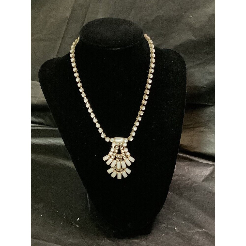 VTG Joseph Warner Goldtone & White Moonstone Rhinestone Choker 15” Necklace Adju